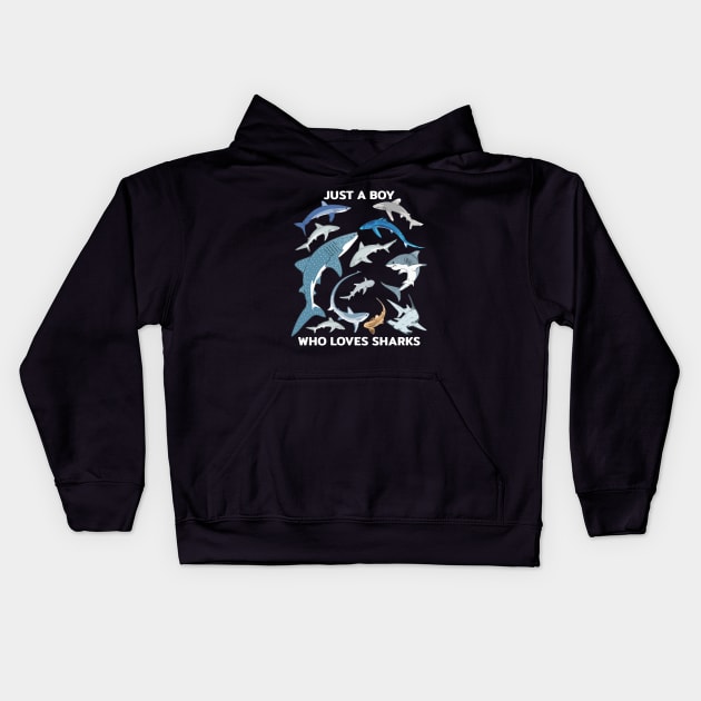 Just a boy who loves sharks Kids Hoodie by NicGrayTees